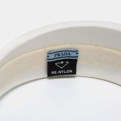 Pre Owned Prada White Enamel Logo Detail Re-Nylon Headband 