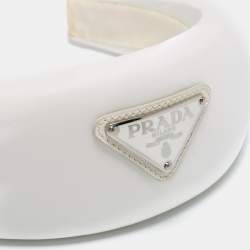 Pre Owned Prada White Enamel Logo Detail Re-Nylon Headband 
