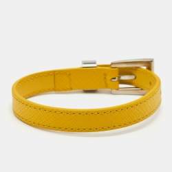 Prada Yellow Saffiano Leather Logo Charm Wrap Bracelet