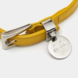 Prada Yellow Saffiano Leather Logo Charm Wrap Bracelet