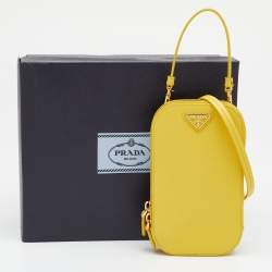Pre Owned Prada Yellow Saffiano Lux Leather Phone Crossbody Bag