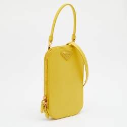 Pre Owned Prada Yellow Saffiano Lux Leather Phone Crossbody Bag