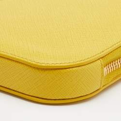 Pre Owned Prada Yellow Saffiano Lux Leather Phone Crossbody Bag
