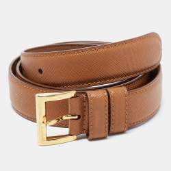 Prada Brown Saffiano Leather Slim Belt 85CM