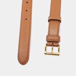 Prada Brown Saffiano Leather Slim Belt 85CM