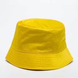 Pre Owned Prada Yellow Nylon Logo Plaque Detail Bucket Hat S