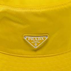 Pre Owned Prada Yellow Nylon Logo Plaque Detail Bucket Hat S