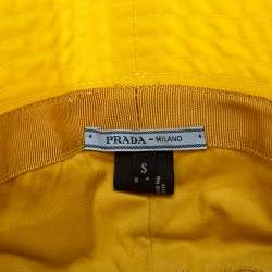 Pre Owned Prada Yellow Nylon Logo Plaque Detail Bucket Hat S