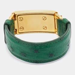 Pre Owned Prada Green Ostrich Leather Gold Tone Bracelet
