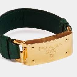 Pre Owned Prada Green Ostrich Leather Gold Tone Bracelet
