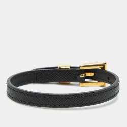 Prada Black Saffiano Leather Logo Tag Wrap Bracelet 