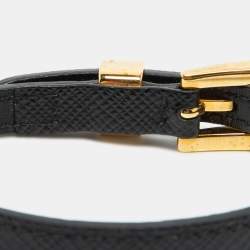 Prada Black Saffiano Leather Logo Tag Wrap Bracelet 