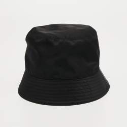 Pre Owned Prada Black Re-Nylon Logo Plaque Bucket Hat L
