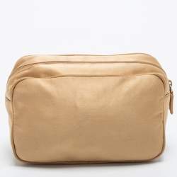 Prada Beige Satin Logo Cosmetic Pouch 