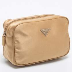 Prada Beige Satin Logo Cosmetic Pouch 