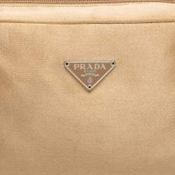 Prada Beige Satin Logo Cosmetic Pouch 
