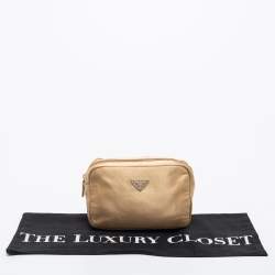 Prada Beige Satin Logo Cosmetic Pouch 
