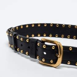Pre Owned Prada Black Studded Leather Buckle Belt 85CM