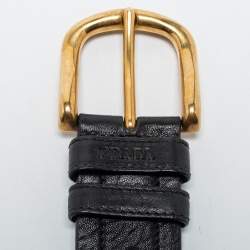 Pre Owned Prada Black Studded Leather Buckle Belt 85CM