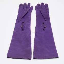 Pre Owned Prada Purple Leather Elbow Length Gloves Size 8