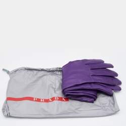 Pre Owned Prada Purple Leather Elbow Length Gloves Size 8