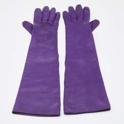 Pre Owned Prada Purple Leather Elbow Length Gloves Size 8