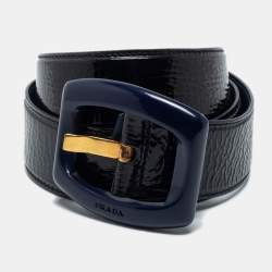 Pre Owned Prada Navy Blue Patent Leather Buckle Belt 85CM