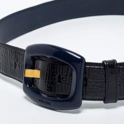 Pre Owned Prada Navy Blue Patent Leather Buckle Belt 85CM