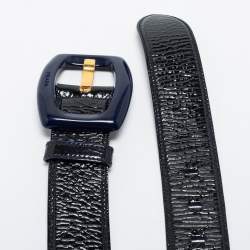 Pre Owned Prada Navy Blue Patent Leather Buckle Belt 85CM