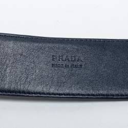 Pre Owned Prada Navy Blue Patent Leather Buckle Belt 85CM
