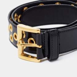 Prada Black Eyelet Patent Leather Buckle Belt 80CM