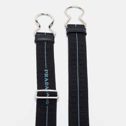 Prada Black/Blue Elastic and Leather Clasp Adjustable Belt