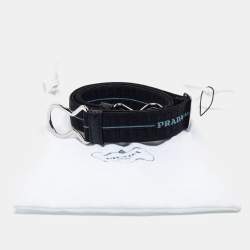 Prada Black/Blue Elastic and Leather Clasp Adjustable Belt