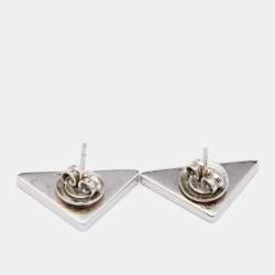 Prada Silver Logo Enamel Triangle Symbole Stud Earrings