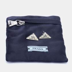 Prada Silver Logo Enamel Triangle Symbole Stud Earrings