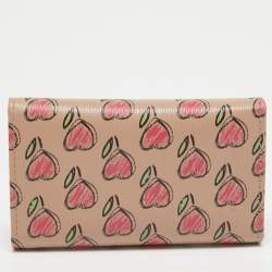 Pre Owned Prada Beige/Multicolor Heart Print Leather 6 Key Holder Case