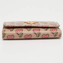 Pre Owned Prada Beige/Multicolor Heart Print Leather 6 Key Holder Case