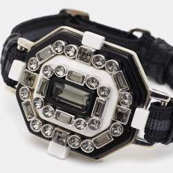 Prada Black Crystal Resin Enamel Embellished Silver Tone Adjustable Cord Bracelet