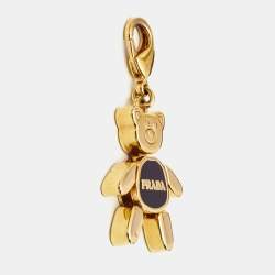 Pre Owned Prada Black Enamel Gold Tone Teddy Bear Bag Charm