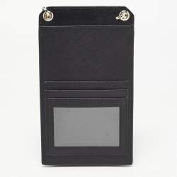 Pre Owned Prada Black Saffiano Metal Leather Logo Crossbody Phone Bag
