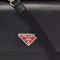Pre Owned Prada Black Saffiano Metal Leather Logo Crossbody Phone Bag