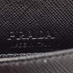 Pre Owned Prada Black Saffiano Metal Leather Logo Crossbody Phone Bag