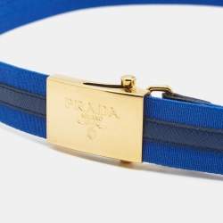 Prada Two Tone Blue Elastic Fabric and Saffiano Leather Buckle Belt Size 85CM
