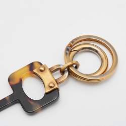 Prada Brown Tortoiseshell Acetate Gold Tone Key & Bird Keyring