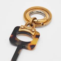 Prada Brown Tortoiseshell Acetate Gold Tone Key & Bird Keyring