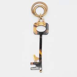 Prada Brown Tortoiseshell Acetate Gold Tone Key & Bird Keyring