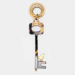 Prada Brown Tortoiseshell Acetate Gold Tone Key & Bird Keyring