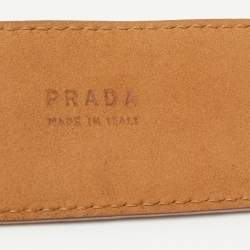 Prada Light Pink Suede Logo Plague Crystals Buckle Belt 85CM