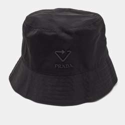Prada Black Nylon Logo Plaque Bucket Hat