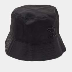 Prada Black Nylon Logo Plaque Bucket Hat